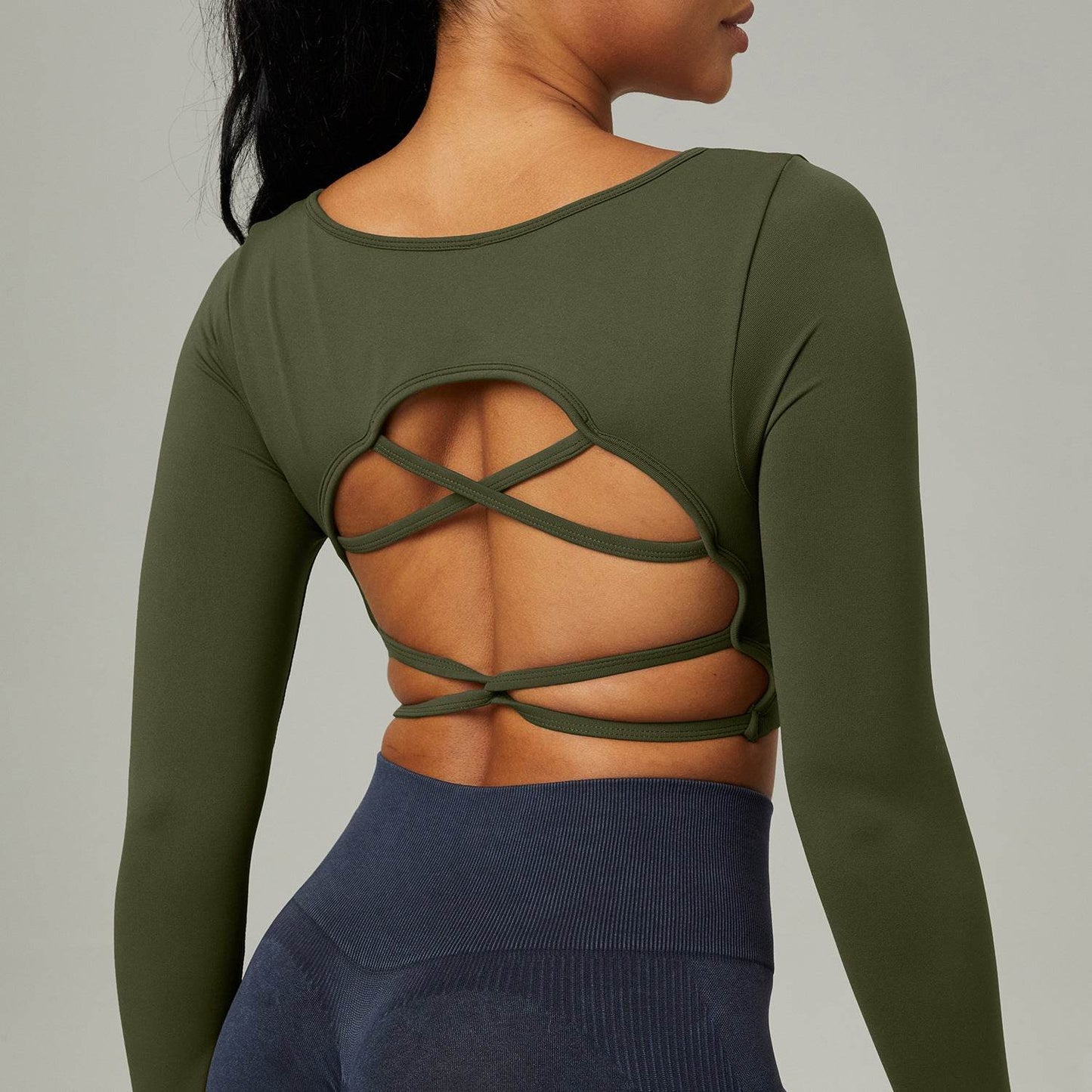 Long Sleeve Hollow Back Crop Workout Top for Women Sport Gym Top - Velora