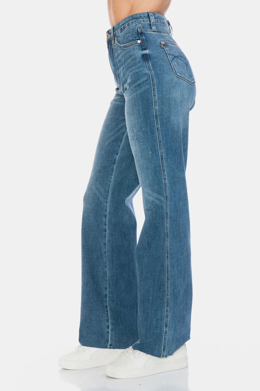 Judy Blue Full Size Tummy Control Cut Raw Hem Straight Jeans - Velora