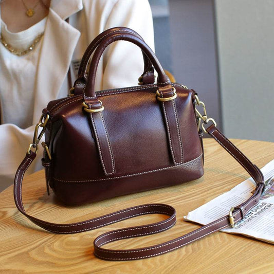 New Genuine Leather Boston Shoulder Messenger Bag - Velora