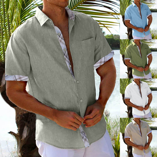 Vacation Short Sleeve Shirts With Plaid Side Summer Hawaii Beach Top Mens Clothing - Velora