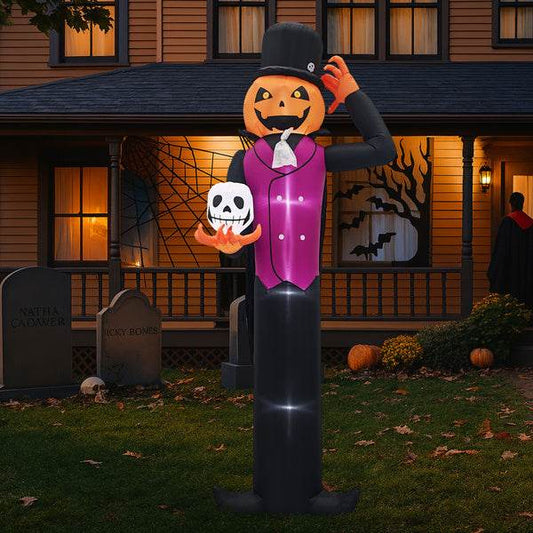 12ft Caped Pumpkin Man, Halloween Inflatable Decoration 12V - Velora