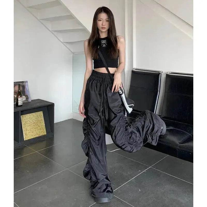 Dark Loose Mop High-waisted Trousers Women - Velora