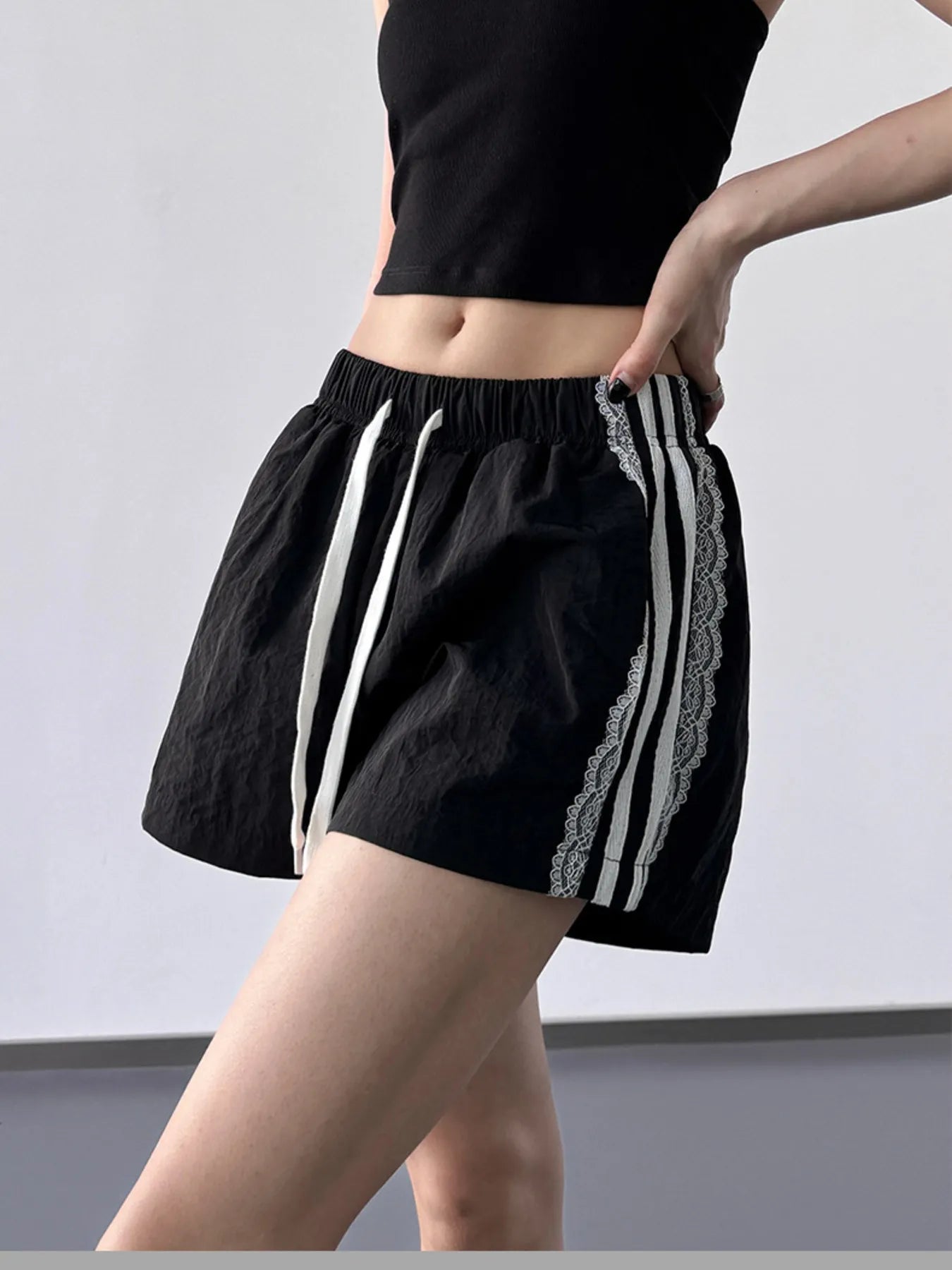 Side Stripe Drawstring Shorts - Velora