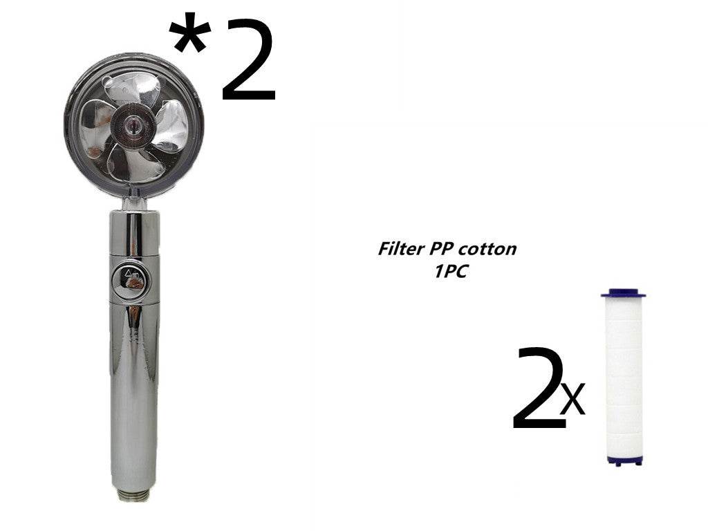 Propeller Driven Shower Head With Stop Button And Cotton Filter Turbocharged High Pressure Handheld Shower Nozzle - Velora