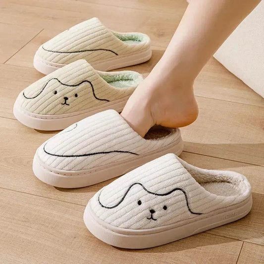 Striped Cat Slippers Indoor Couple Non-slip Floor Bedroom Slipper Winter Warm Plush House Shoes Women Men - Velora