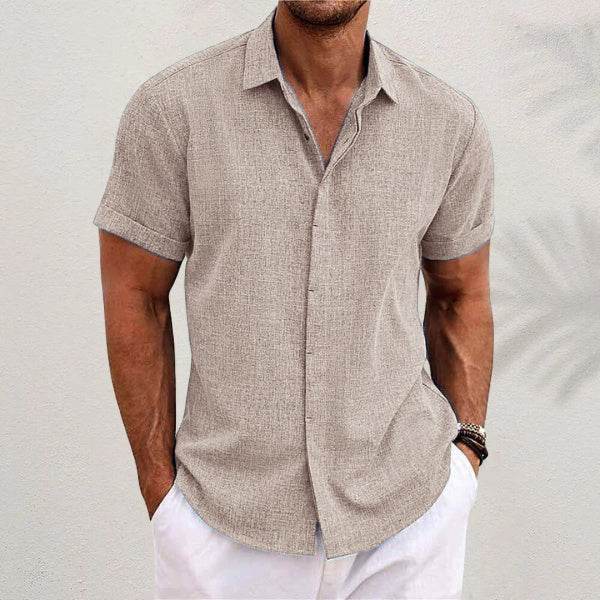 Men's Solid Color Loose Linen Short-sleeved shirt - Velora