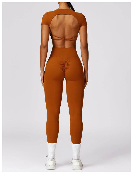 Women 2pcs Workout Gym Outfit Sport Running Fitness wear Pant and crop Top - Velora