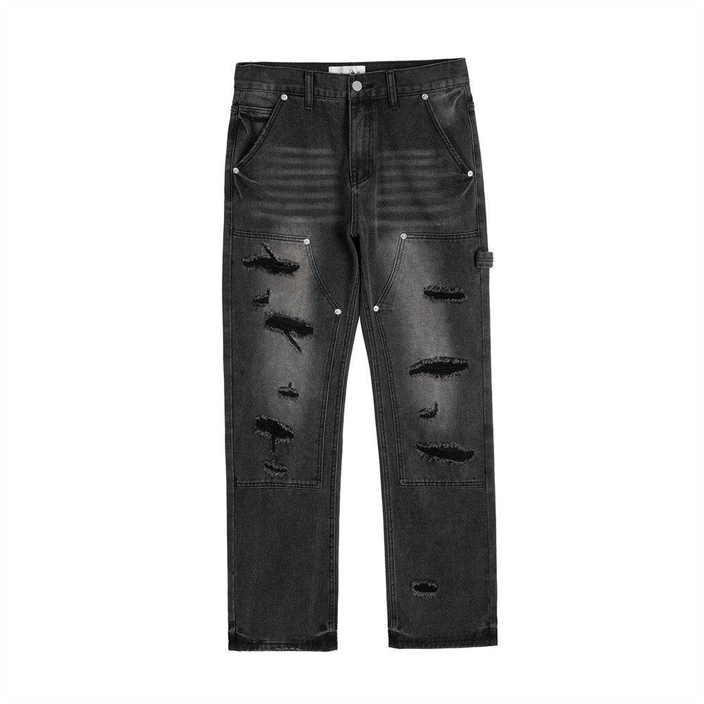Punk Beggar Ripped Denim Straight-leg Trousers Men Jeans - Velora
