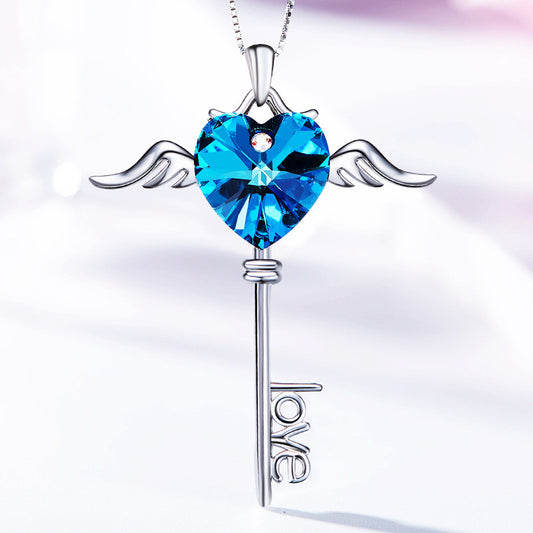 S925 Sterling Silver Angel Necklace with Swarovski Crystals
