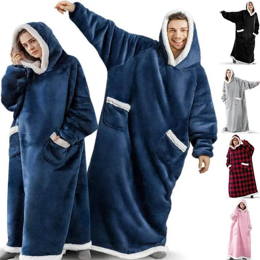 Fleece Oversized Hoodie Blanket Winter Warm Home Clothes Women Men Oversized Pullover With Pockets - Velora