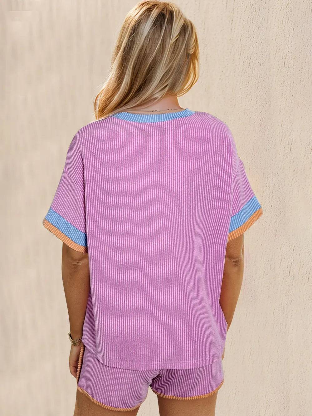 Oh Texture Round Neck Half Sleeve Top and Shorts Set - Velora