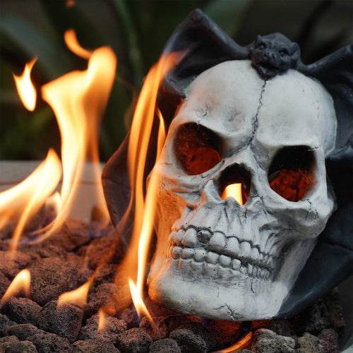 Fire Pit Demon Skull Gas Log For Ventless Vent Free, Propane, Gel, Ethanol, Electric, Outdoor Fireplace And Fire Pit, Halloween Decor - Patent Pending - Velora