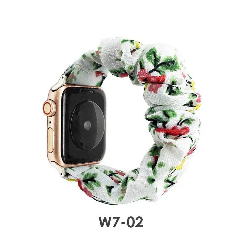 Women Replaceable Sew Floral Elastic Hair Band Strap Wristband for iwatch - Velora