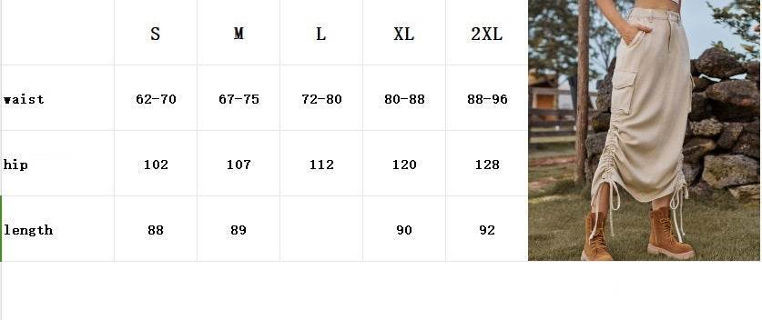 American-style Casual Denim Drawstring Midi Cargo Skirt - Velora