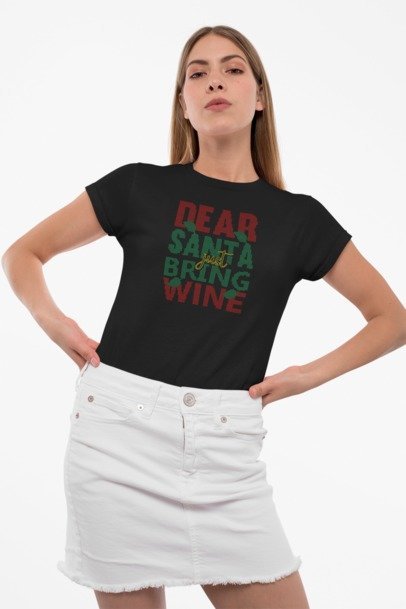 Dear Santa Just Bring Wine Rhinestone Shirt – Funny Christmas Sparkle Bling Tee | Blingdazzel