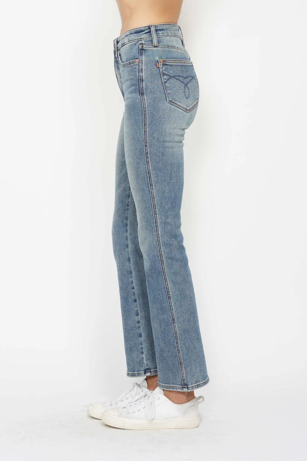 Judy Blue Full Size Tummy Control Back Embroidered Pocketed Bootcut Jeans Plus Size - Velora