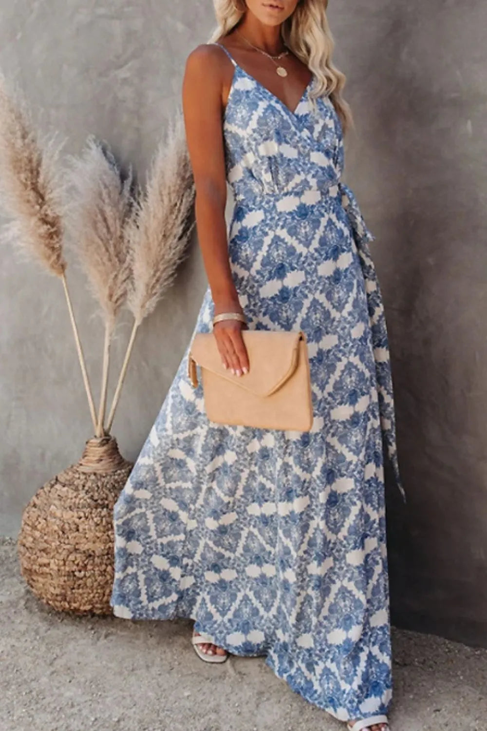 Printed Tied Maxi Cami Dress - Velora