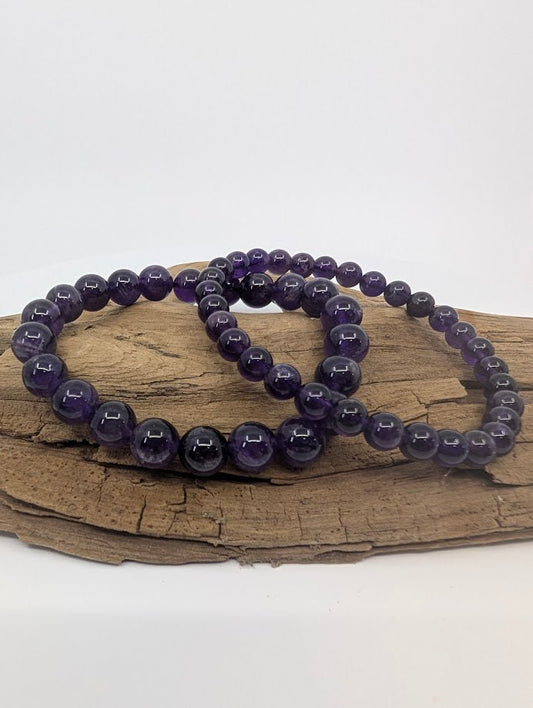 Deep Purple Amethyst Bracelet — 6mm & 8mm Beads