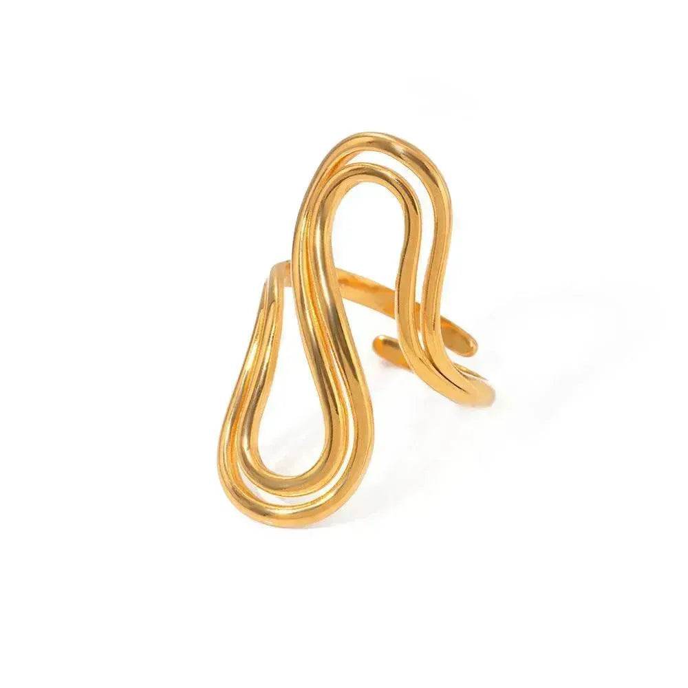 Design Sense Minority Simple 18K Gold Stainless Steel Double Layer Snake Shape Ring for Women - Velora