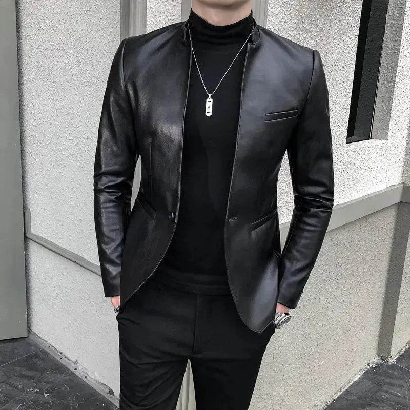 New Trendy Vintage Autumn Winter Slim fit Leather Jacket Men - Velora