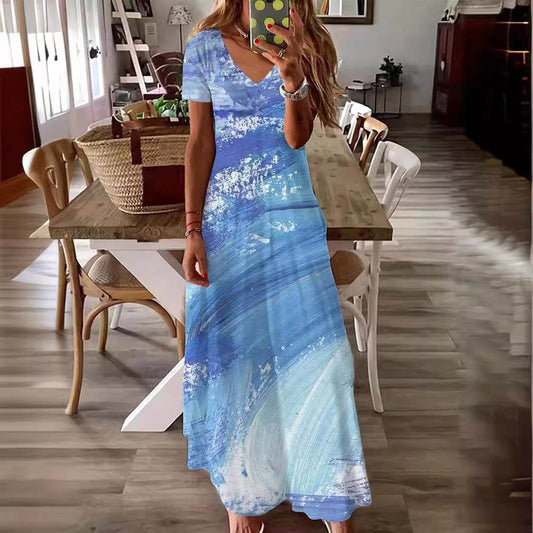 Women's 3D Printed V-neck Casual Fashion Dress - Velora