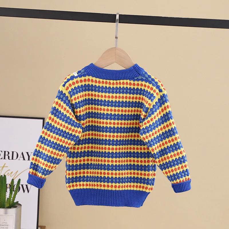Children Rainbow Stripes Baby Round Neck Pullover Sweater Kids - Velora