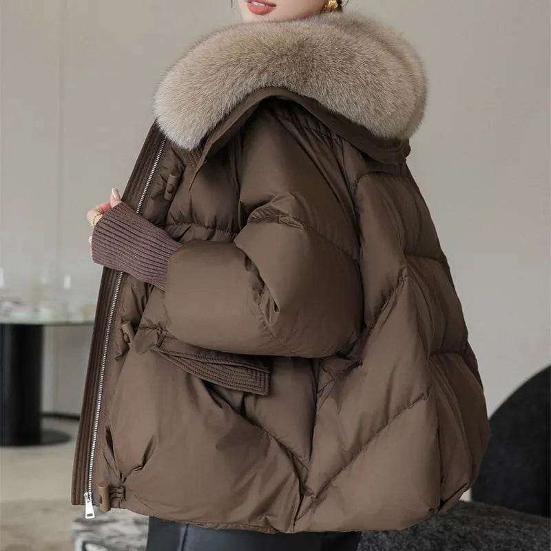 Women Cotton-padded Down Jacket Fur Collar Thick Puffer Winter Coat - Velora