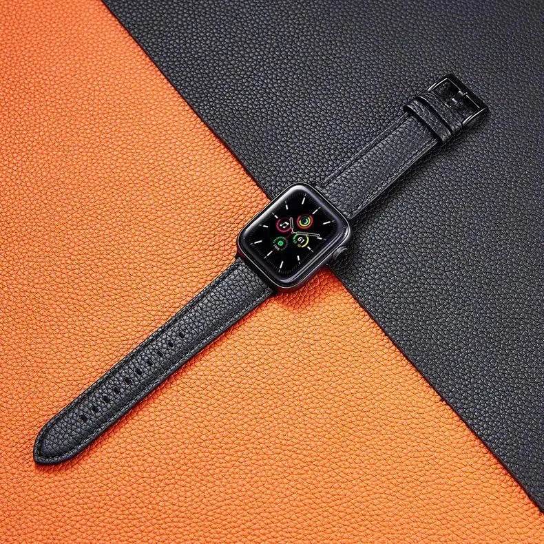 Suitable For Iwatch SE Strap Lychee Pattern Oil Wax Leather Strap New Silicone Leather Strap - Velora