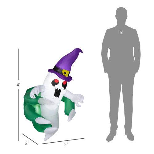 Outsunny 4ft Inflatable Halloween Decoration, Lighted Window Sticker Ghost In Hat, Blow Up Outdoor LED Yard Display, Waterproof - Velora