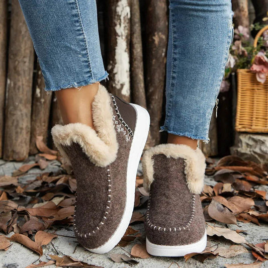 Plus Size Fleece-lined Thicker Raw Edge Warm Flat Bottom Plush Winter boot Shoes for women - Velora
