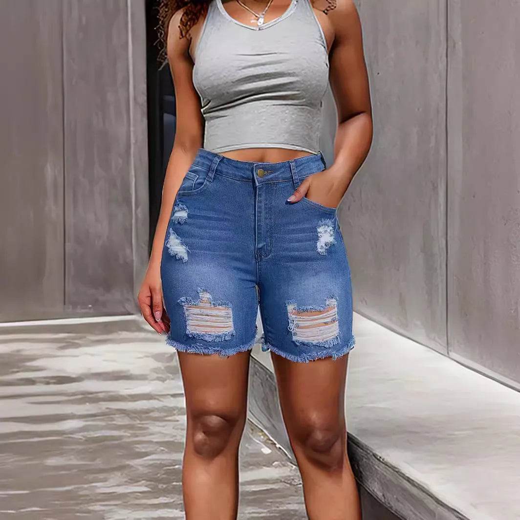 Denim With Hole Shorts For Women - Velora