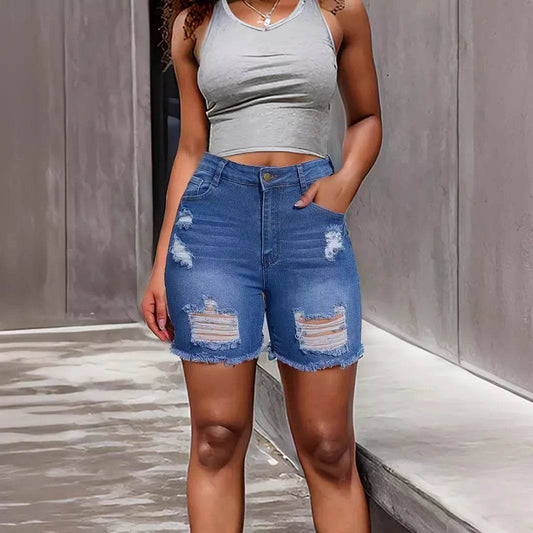 Denim With Hole Shorts For Women - Velora