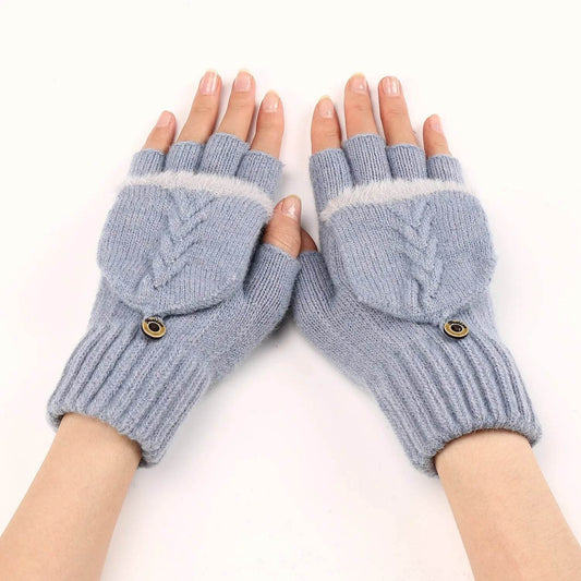 Wool Fingerless Gloves Women's Warm Fashionable Knitted Half Finger Oversleeves - Velora