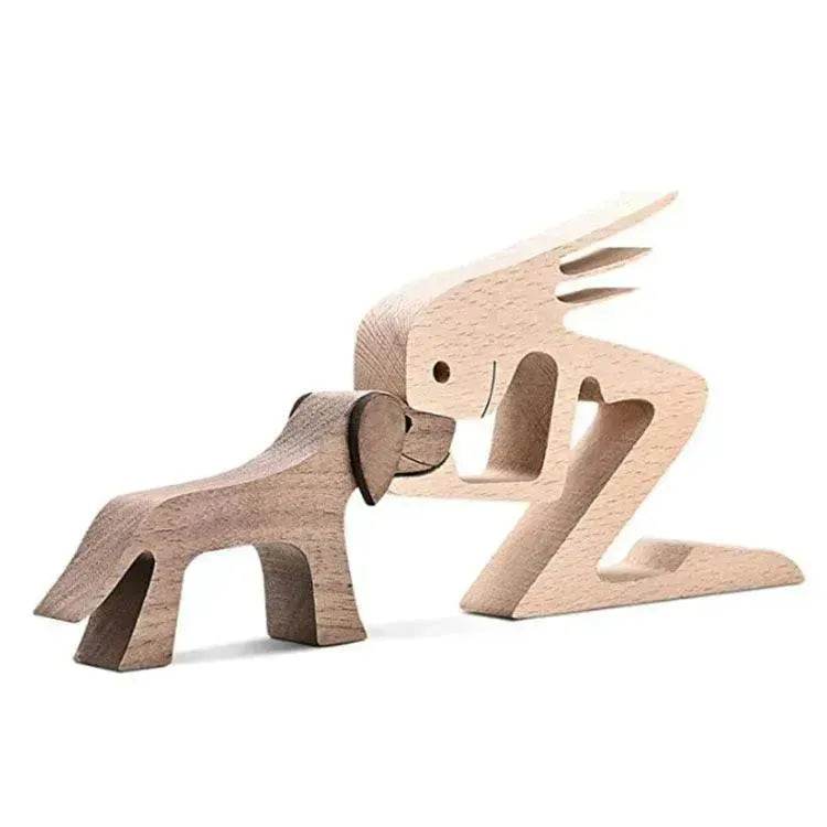DIY Figurine Wood Dog Ornament Sculpture Home Decoration A Man A Dog Wood Sculpture Christmas Gifts Model Decor - Velora