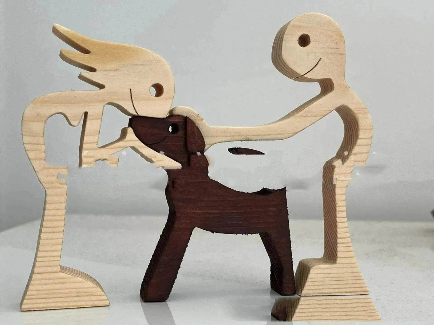 DIY Figurine Wood Dog Ornament Sculpture Home Decoration A Man A Dog Wood Sculpture Christmas Gifts Model Decor - Velora