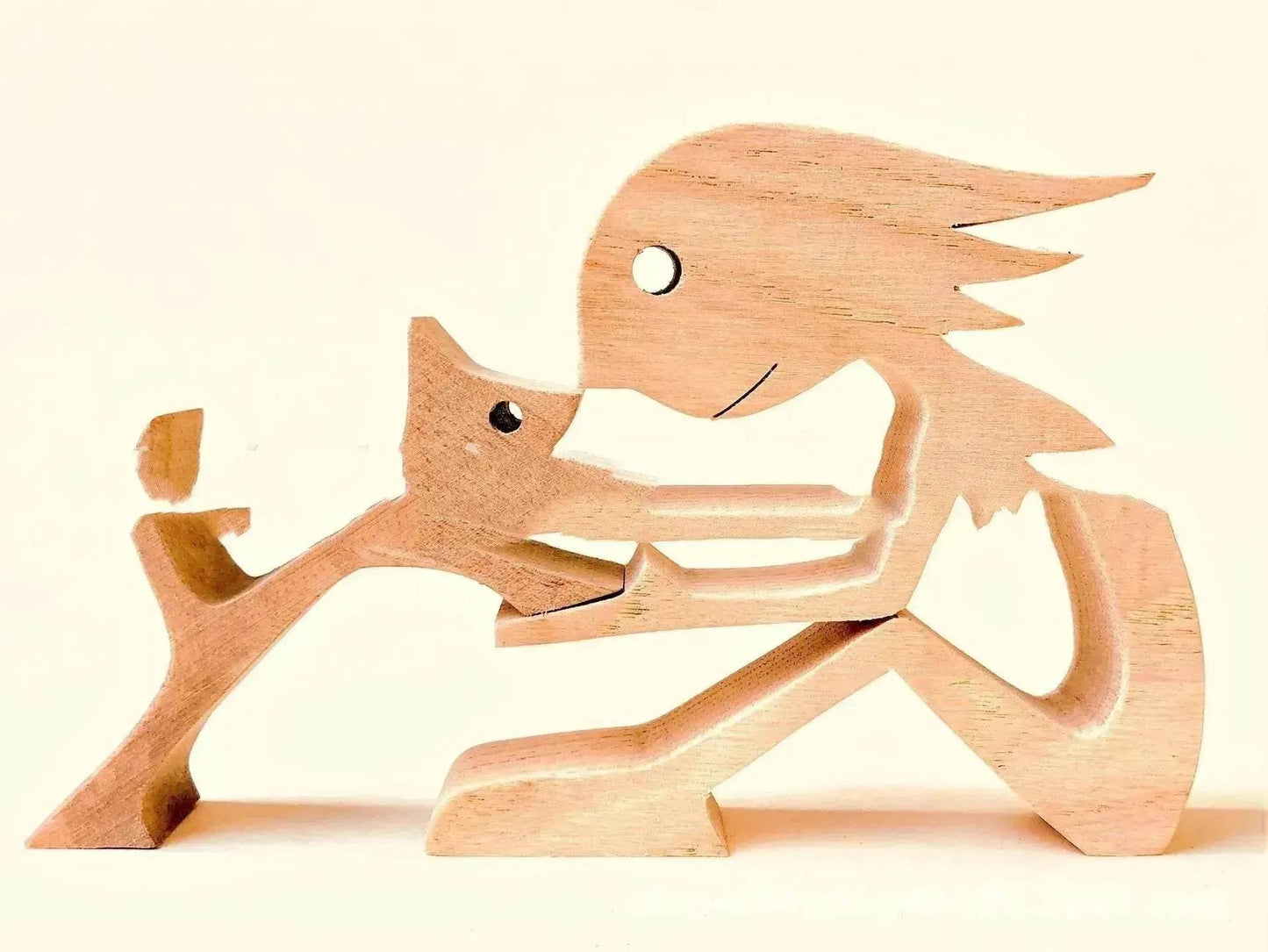 DIY Figurine Wood Dog Ornament Sculpture Home Decoration A Man A Dog Wood Sculpture Christmas Gifts Model Decor - Velora