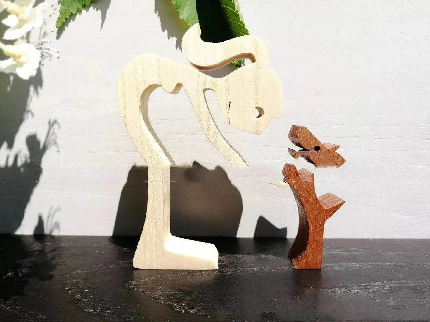 DIY Figurine Wood Dog Ornament Sculpture Home Decoration A Man A Dog Wood Sculpture Christmas Gifts Model Decor - Velora