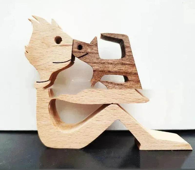 DIY Figurine Wood Dog Ornament Sculpture Home Decoration A Man A Dog Wood Sculpture Christmas Gifts Model Decor - Velora