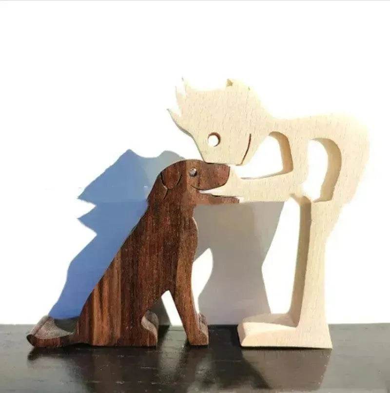 DIY Figurine Wood Dog Ornament Sculpture Home Decoration A Man A Dog Wood Sculpture Christmas Gifts Model Decor - Velora