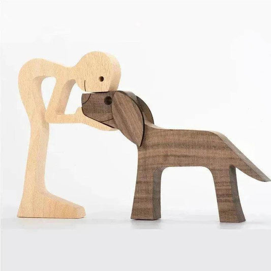 DIY Figurine Wood Dog Ornament Sculpture Home Decoration A Man A Dog Wood Sculpture Christmas Gifts Model Decor - Velora