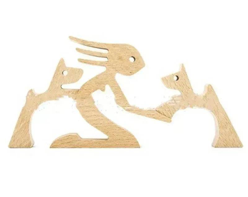 DIY Figurine Wood Dog Ornament Sculpture Home Decoration A Man A Dog Wood Sculpture Christmas Gifts Model Decor - Velora