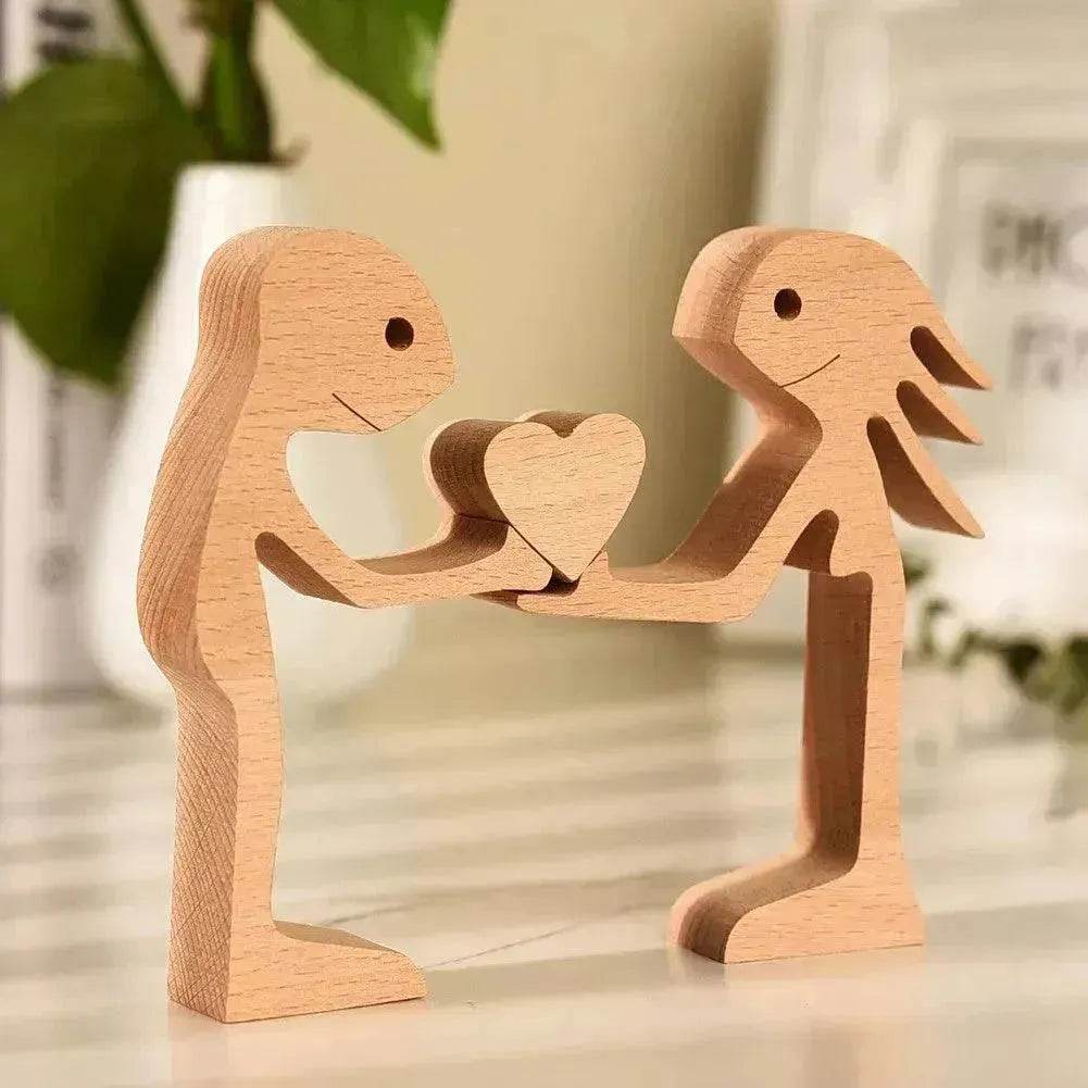 DIY Figurine Wood Dog Ornament Sculpture Home Decoration A Man A Dog Wood Sculpture Christmas Gifts Model Decor - Velora