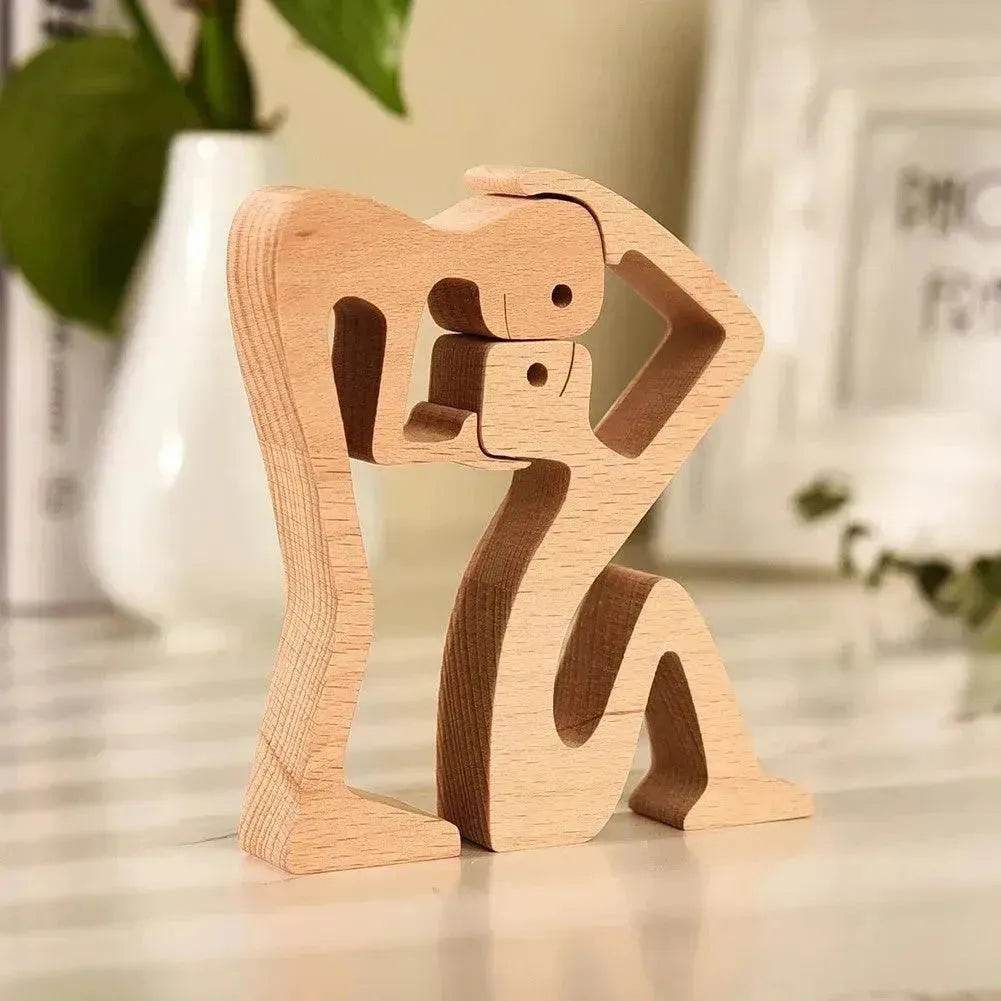 DIY Figurine Wood Dog Ornament Sculpture Home Decoration A Man A Dog Wood Sculpture Christmas Gifts Model Decor - Velora