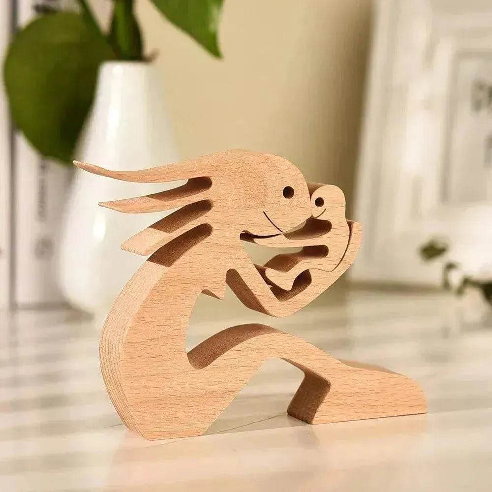 DIY Figurine Wood Dog Ornament Sculpture Home Decoration A Man A Dog Wood Sculpture Christmas Gifts Model Decor - Velora