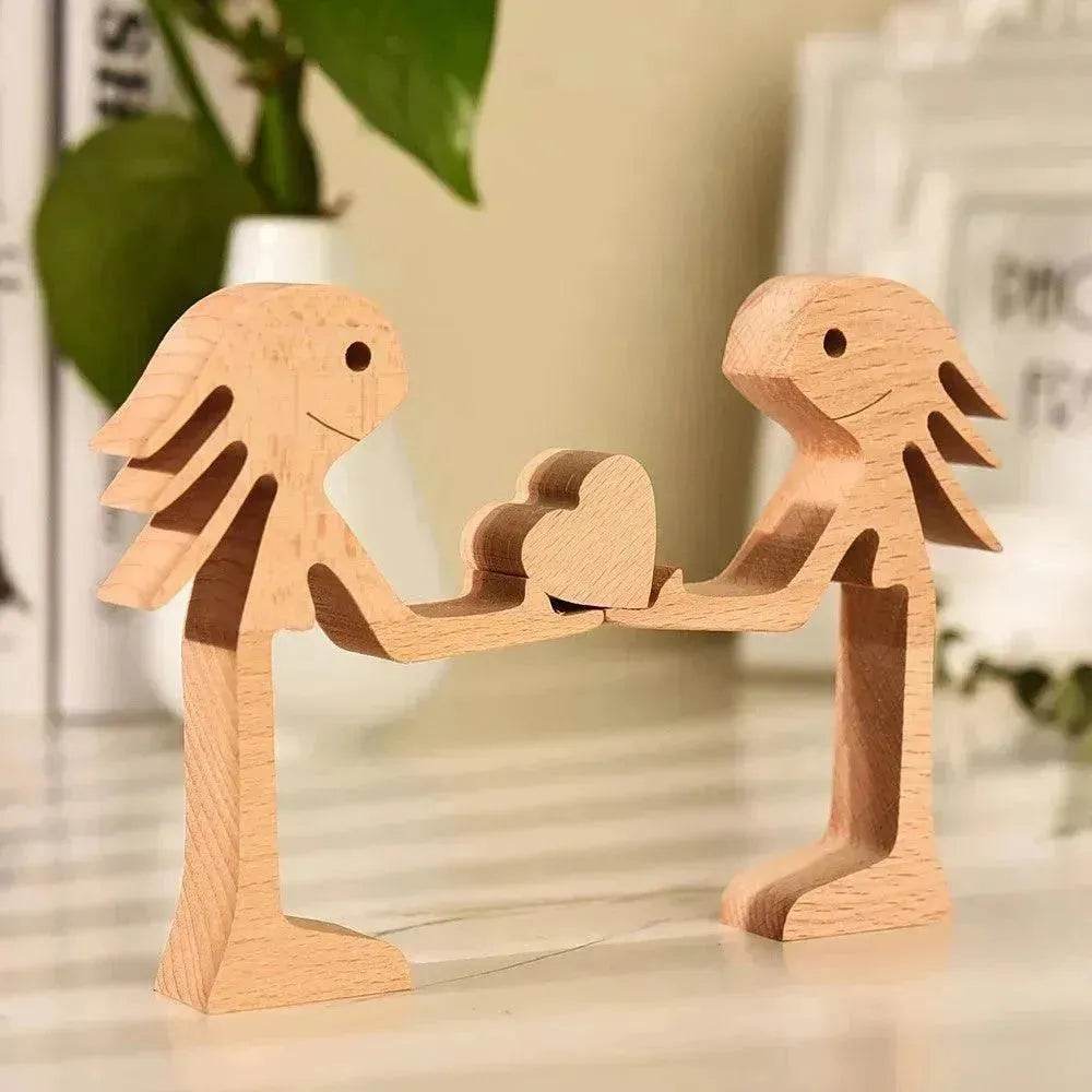 DIY Figurine Wood Dog Ornament Sculpture Home Decoration A Man A Dog Wood Sculpture Christmas Gifts Model Decor - Velora