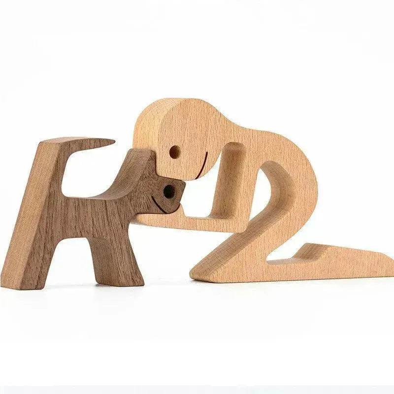 DIY Figurine Wood Dog Ornament Sculpture Home Decoration A Man A Dog Wood Sculpture Christmas Gifts Model Decor - Velora
