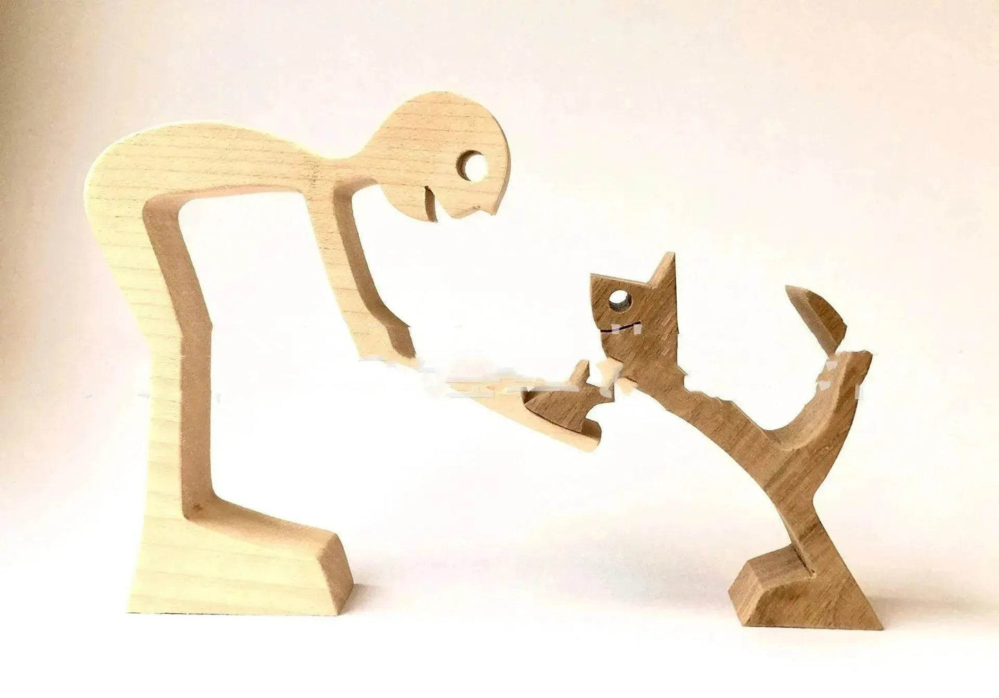 DIY Figurine Wood Dog Ornament Sculpture Home Decoration A Man A Dog Wood Sculpture Christmas Gifts Model Decor - Velora