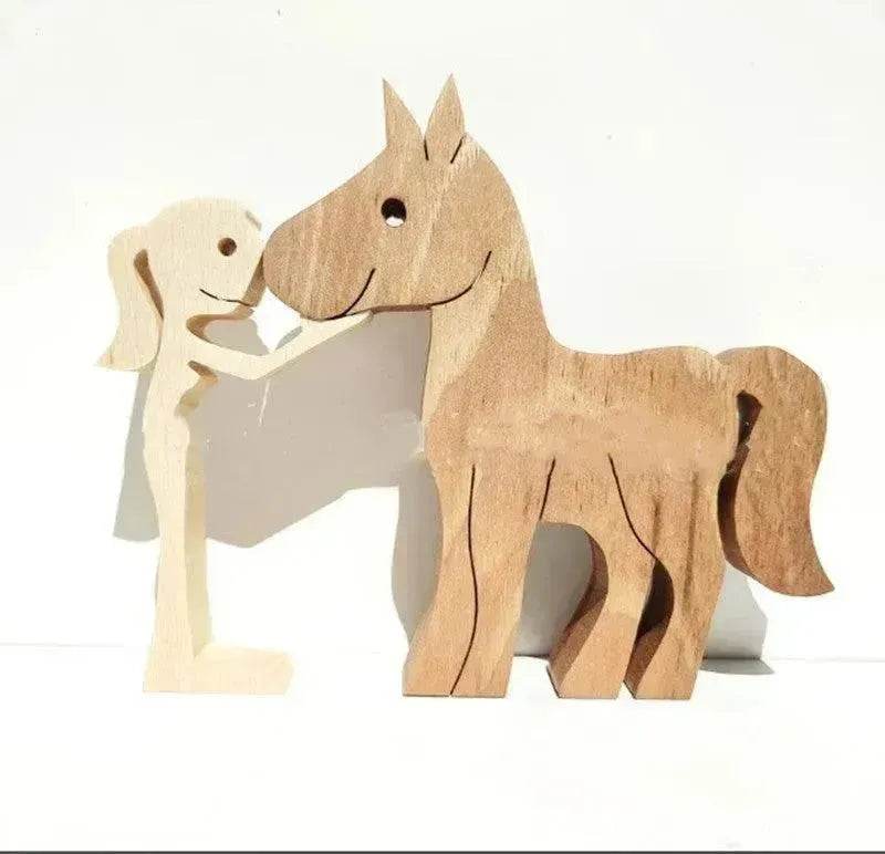 DIY Figurine Wood Dog Ornament Sculpture Home Decoration A Man A Dog Wood Sculpture Christmas Gifts Model Decor - Velora