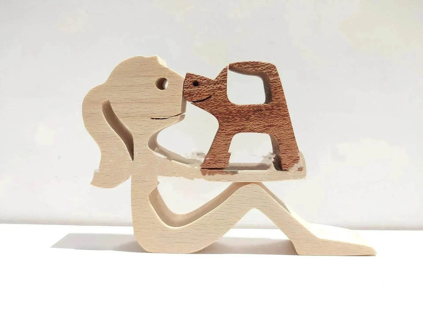 DIY Figurine Wood Dog Ornament Sculpture Home Decoration A Man A Dog Wood Sculpture Christmas Gifts Model Decor - Velora
