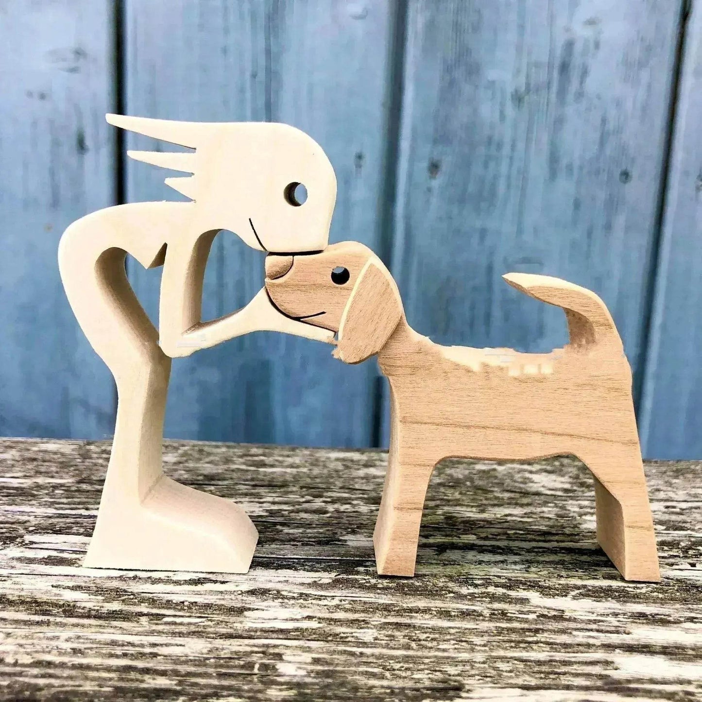 DIY Figurine Wood Dog Ornament Sculpture Home Decoration A Man A Dog Wood Sculpture Christmas Gifts Model Decor - Velora